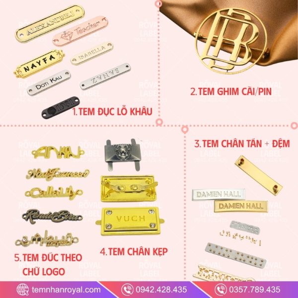 Tag kim loại gắn thời trang bằng hợp kim kẽm mạ màu sắc nét